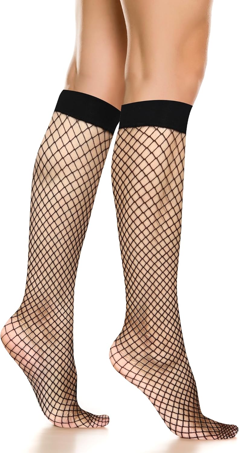 Benefeet Sox Lace Fishnet Knee High Socks Women Girls Ruffle Mesh Knee Highs Lolita Socks Fishnet Stockings - Image 1